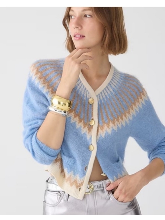 J. Crew Sweaters - J Crew Alpaca Wool Gold Button Front Cardigan Fair Isle Crewneck Sweater